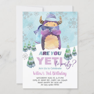 Yeti Winter Mädchen Geburtstag einladen, Yeti Einl Einladung