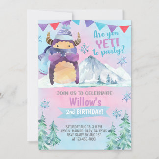 Yeti Winter Mädchen Geburtstag einladen, Yeti Einl Einladung