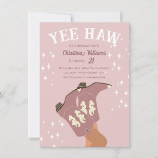 Yew Haw Modern Blush Pink Western Cowboy Birthday Einladung