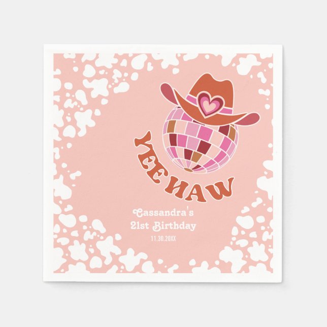 Yew Haw Peach Disco Cowgirl Rodeo Birthday Serviette (Vorderseite)