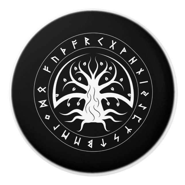 Yggdrasil Circle Runes Keramik Knock Keramikknauf (Vorderseite)
