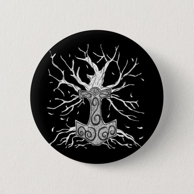 Yggdrasil, the Tree  of Nine Worlds, and  Mjolnir Button (Vorderseite)