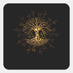 Yggdrasil World ash Tree of Life Pagan Quadratischer Aufkleber