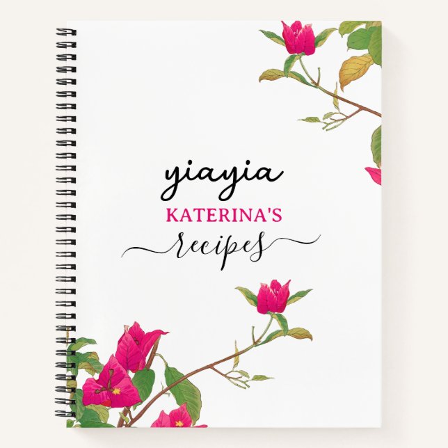Yiayia Griechische Großmutter Bougainvillea Rezept Notizbuch (Vorderseite)