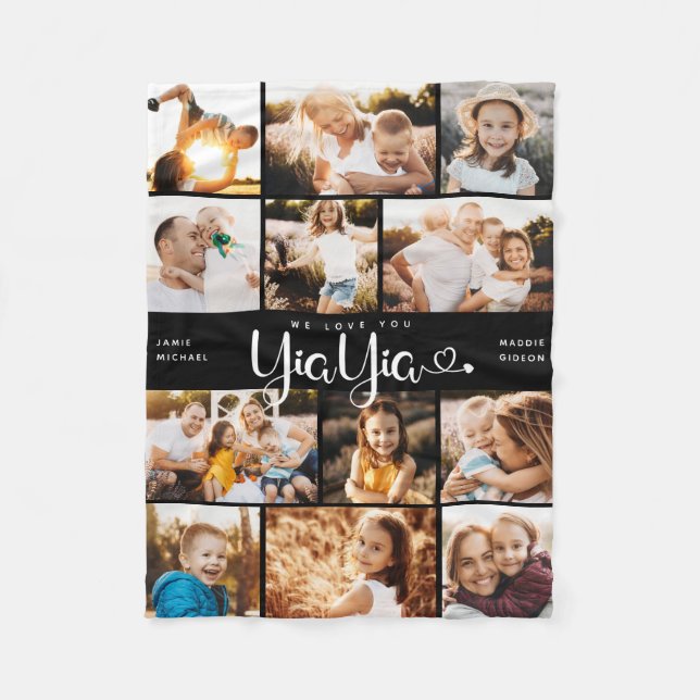 YiaYia Wir Liebe Sie Hearts Modern Foto Collage Fl Fleecedecke (Vorderseite)