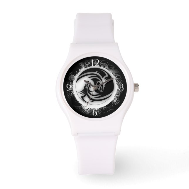 Yin and Yang Asian Dragons Armbanduhr (Vorderseite)