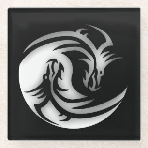 Yin and Yang Asian Dragons Glasuntersetzer