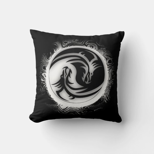 Yin and Yang Asian Dragons Kissen (Vorderseite)