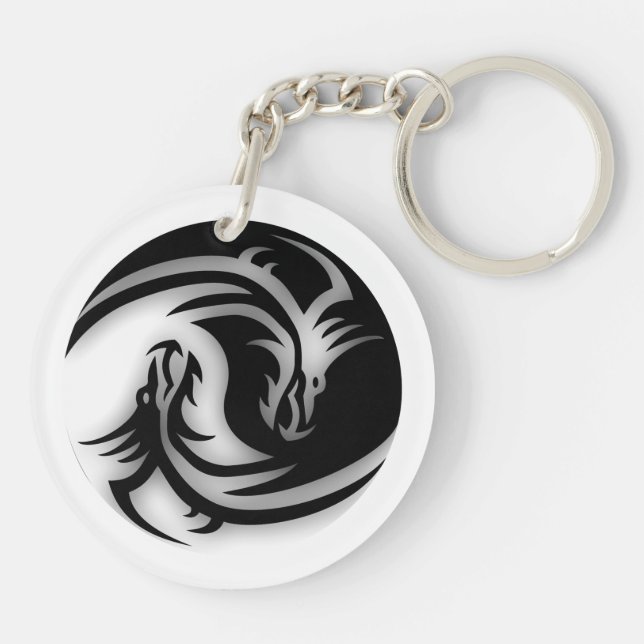 Yin and Yang Asian Dragons Schlüsselanhänger (Rückseite)