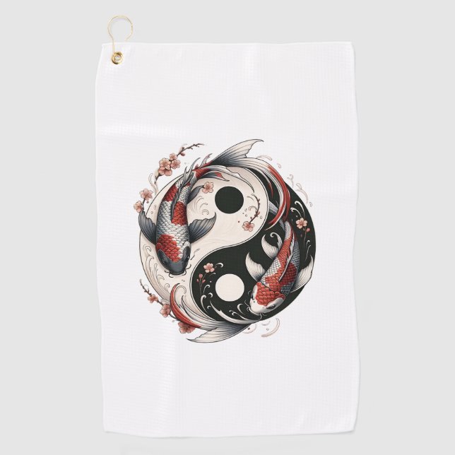 Yin and Yang Japanischer Koi Fisch Golfhandtuch (Vorderseite)
