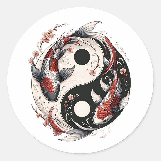 Yin and Yang Japanischer Koi Fisch Runder Aufkleber (Vorderseite)