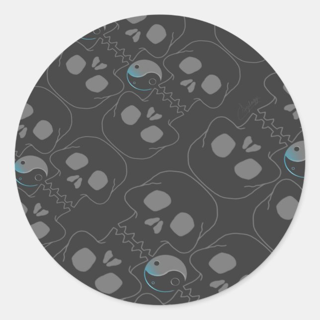 Yin and Yang pfeifen Skulls Pattern Runder Aufkleber (Vorderseite)