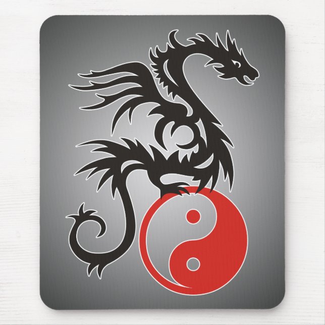 Yin u. Yang-Drache | schwarzes fadeIN Mousepad (Vorne)
