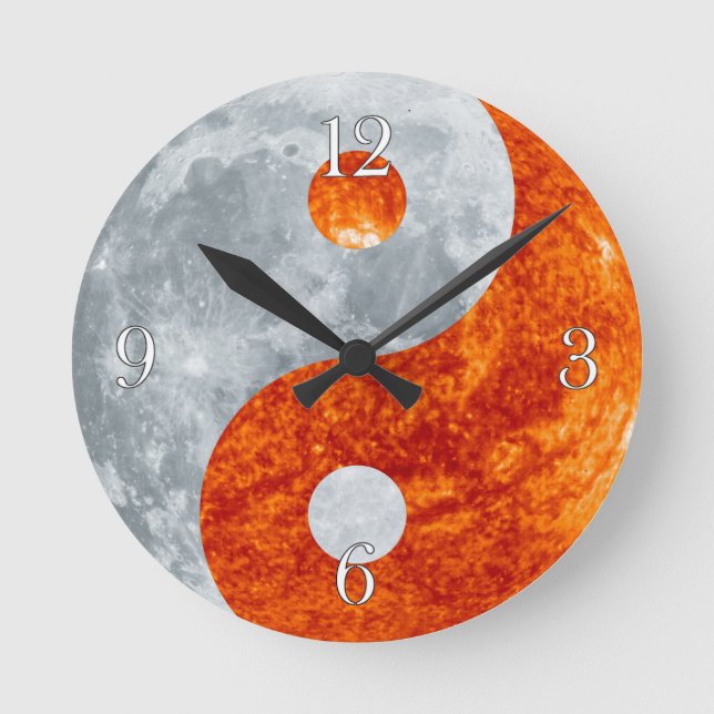 Yin u. Yangs asiatisches Zeichen für Runde Wanduhr (Vorderseite)