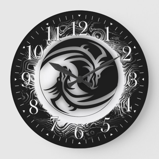 Yin und Yang-Asiats-Drachen Große Wanduhr (Vorderseite)
