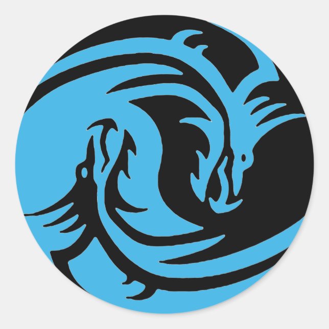 Yin und Yang Dragons tribales schwarz-blaues Set Runder Aufkleber (Vorderseite)
