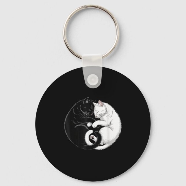 Yin und Yang Hauskatzen Schwarz-weiße Katzen Schlüsselanhänger (Vorderseite)