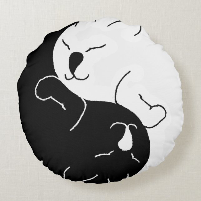 Yin und Yang-Katzen - rundes Kissen (Rückseite)