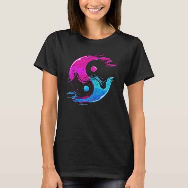 Yin und Yang Qi Gong Tai Chi Synthwave Fusion Wate T-Shirt (Vorderseite)