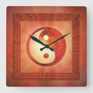 Yin und Yang Quadratische Wanduhr