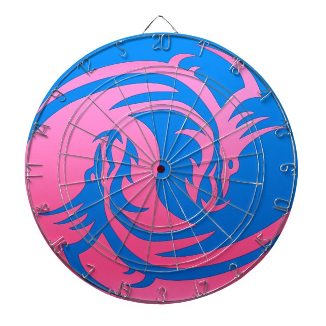 Yin und Yang rosa und blaue Drachen Dartscheibe (vorne)