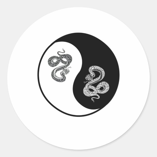 Yin und Yang Schlangendesign auf weißem Hintergrun Runder Aufkleber (Vorderseite)