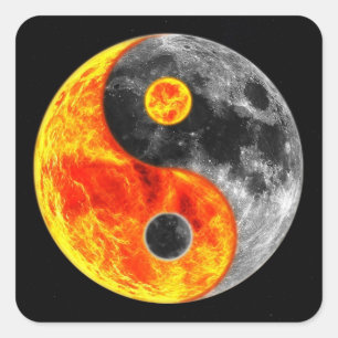 Yin und Yang Sun und Mond Quadratischer Aufkleber