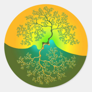 Yin und Yang Tree in der Natur Runder Aufkleber