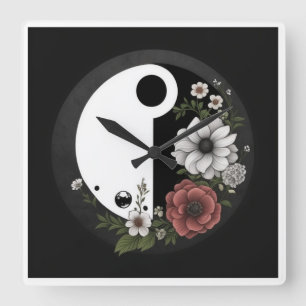Yin-und-Yang-Uhr Quadratische Wanduhr