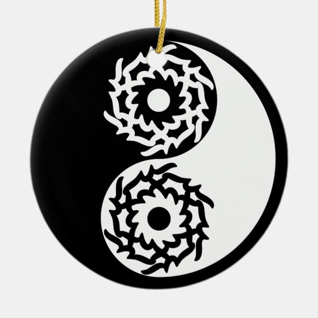 Yin und Yang-Zeichen in Schwarzweiß Keramikornament (Vorne)