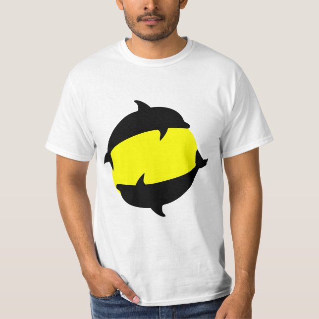 Yin Yand niedliche Delfine auf der Sonne T-Shirt (Vorderseite)