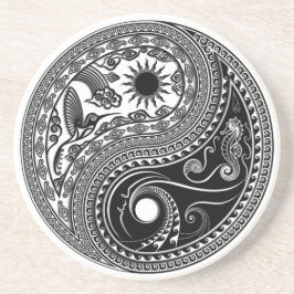 Yin & Yang 3D Sun & Moon Sky & Sea Sandstone Coast Getränkeuntersetzer