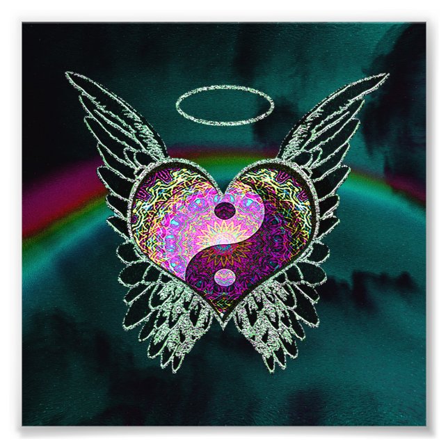 Yin Yang, Angel Wings, Herz und Raum Fotodruck (Vorne)