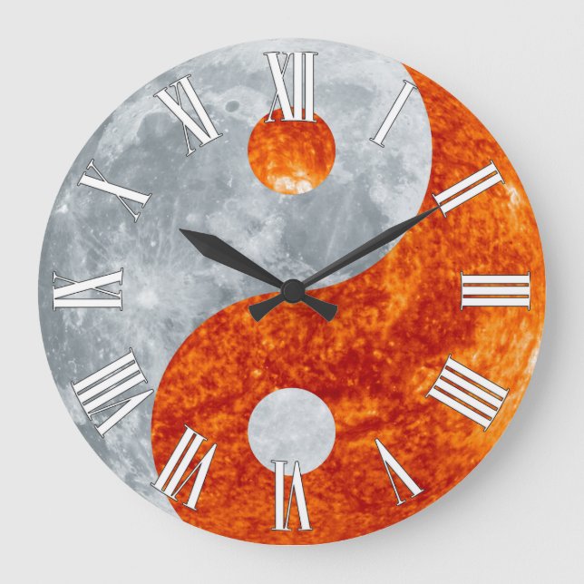 Yin & Yang Asian sign for Balance Wall Clock Große Wanduhr (Vorderseite)