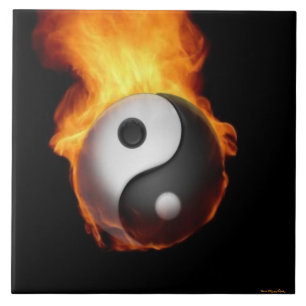 Yin Yang auf Feuerfelsen Fliese
