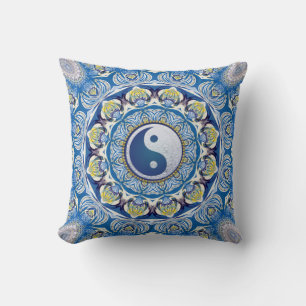 Yin Yang Balance Leben Blau Gelbe Mandala Kissen