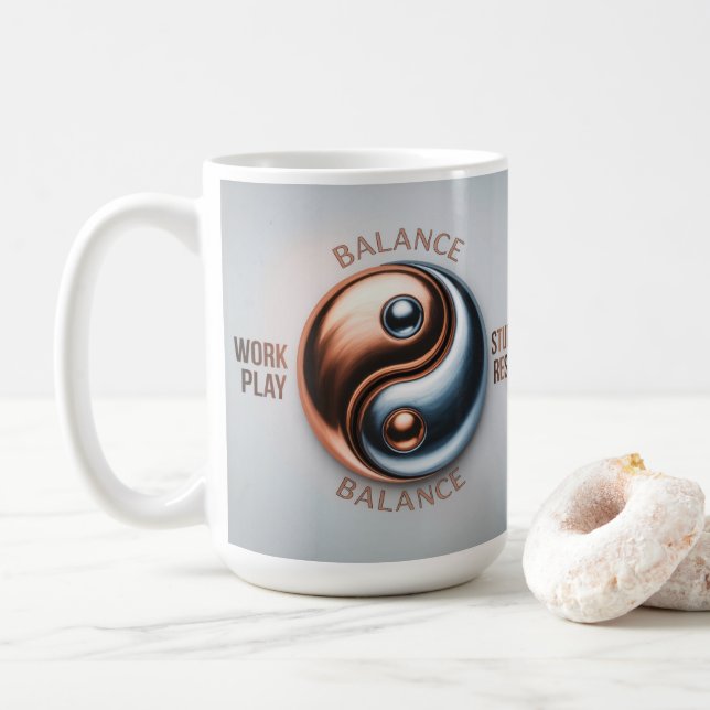 Yin Yang Balance Work Play Study Rest Mug Kaffeetasse (Mit Donut)