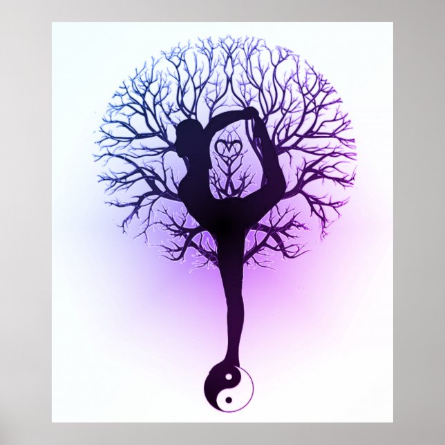 Yin Yang, Baum des Lebens, Frauen, Yoga Lila Poster (Vorne)