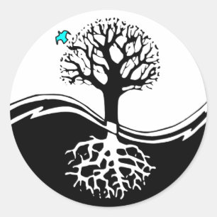 Yin Yang Baum Runder Aufkleber
