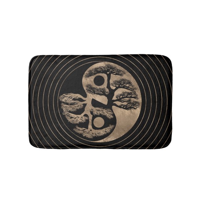 Yin Yang Baum-Schwarzes und Gold Badematte (Vorderseite)