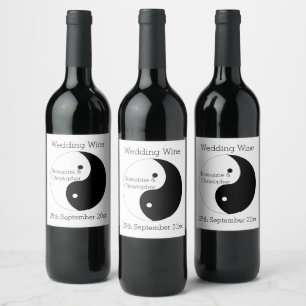 Yin Yang Black and White Design Wedding Weinetikett