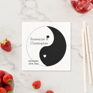 Yin Yang Black and White Hearts Design Wedding Serviette