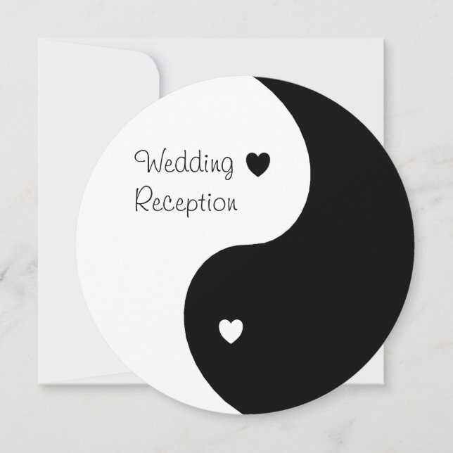 Yin Yang Black and White Hearts Hochzeitsempfang Einladung (Vorderseite)