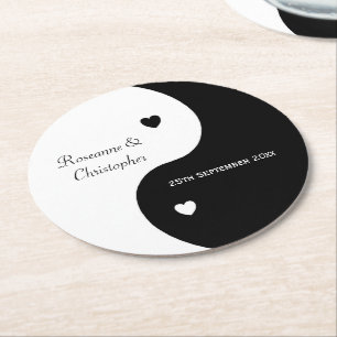 Yin Yang Black and White Wedding Runder Pappuntersetzer