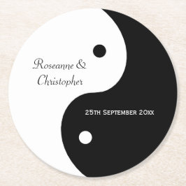 Yin Yang Black and White Wedding Runder Pappuntersetzer