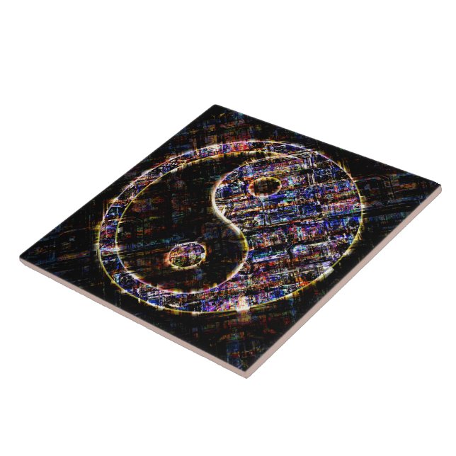 Yin Yang blaues Metallfeuer Fliese (Seite)