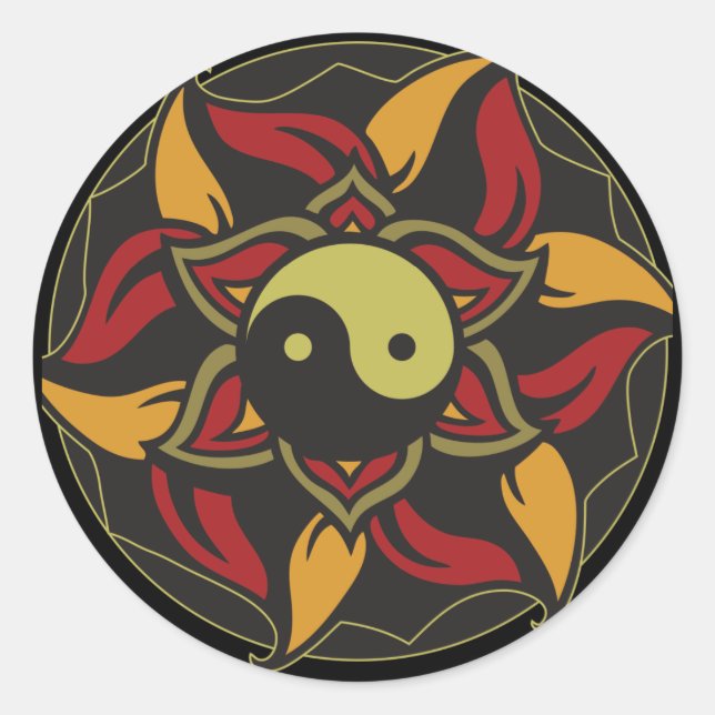 Yin Yang Blooming Lotus Runder Aufkleber (Vorderseite)