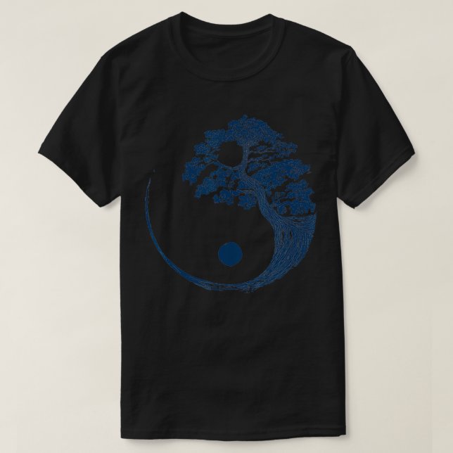 Yin Yang Blue Bonsai Tree Japanischer Buddhist Zen T-Shirt (Design vorne)