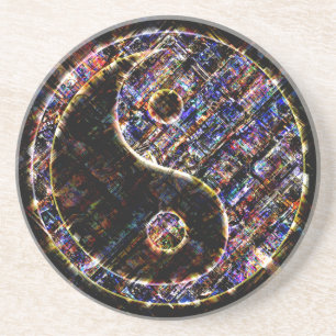 Yin Yang Blue Metal Fire Getränkeuntersetzer