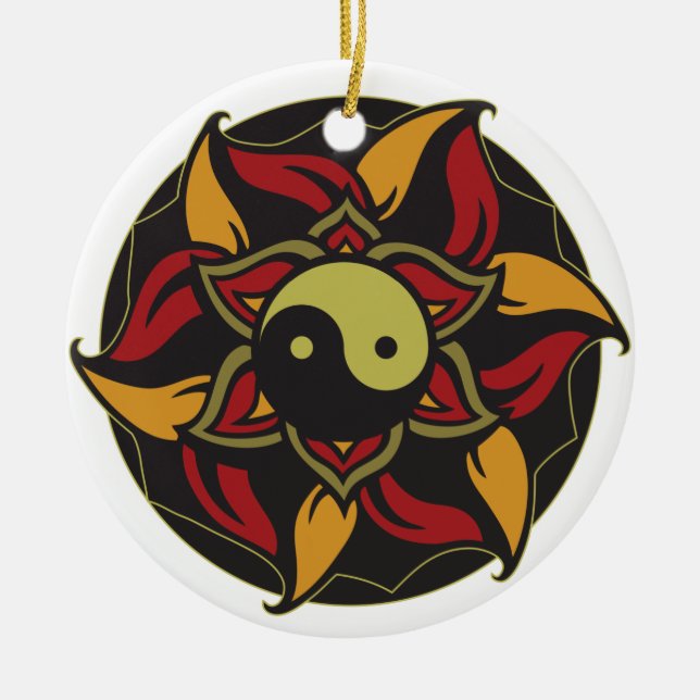 Yin Yang blühendes Lotus Keramik Ornament (Vorne)